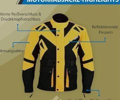 Motorradjacke Herren mit CE1-Protektoren - 5 Taschen, aus 4 Schicht Winddicht, Reflektierenen,d
