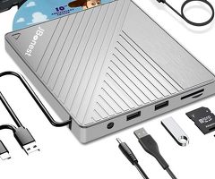 Externes CD DVD Laufwerk USB 3.0 Typ-C, Extern mit SD/TF-Kartenleser
